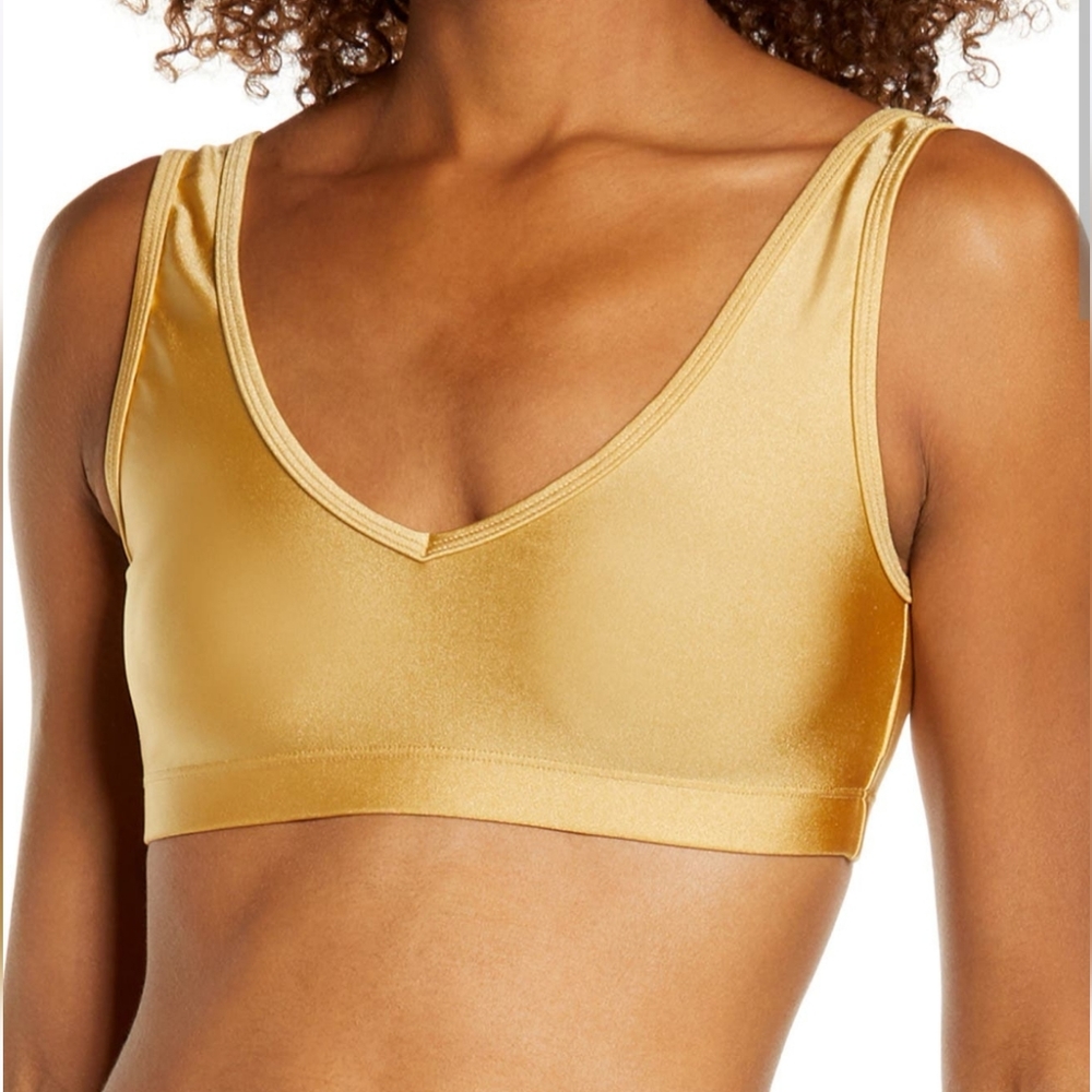 Metallic gold V-neck sports bra crop top bralette